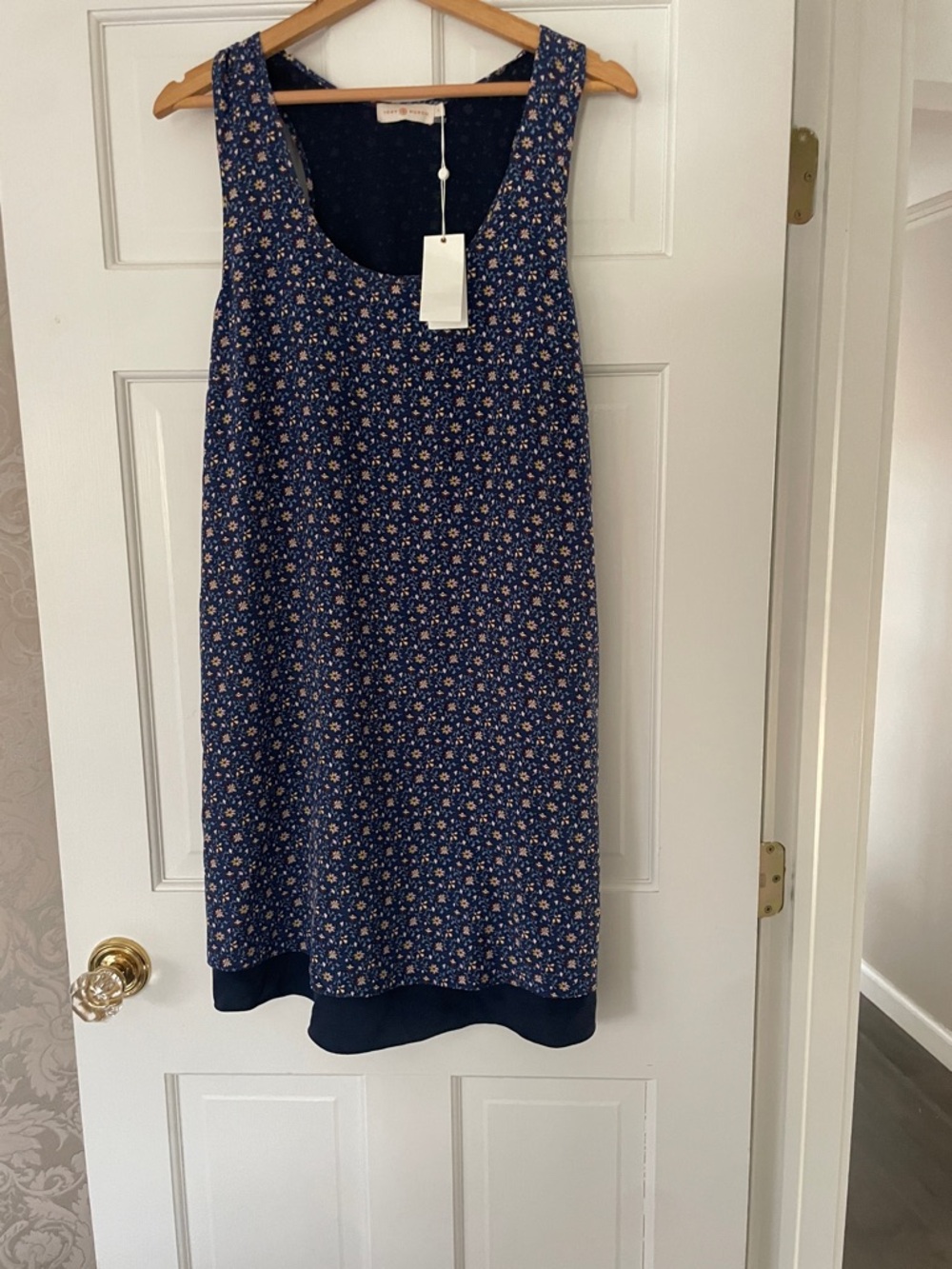 Navy Floral Sleeveless Sun  Dress XL Tory Burch Sydney New Tags